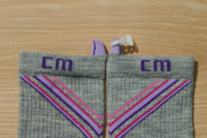Step 1: Climatesox.com E-Zmate Women's Merino Wool Crew Socks side by side showing the wearing status with linking loops at the cuff before connecting